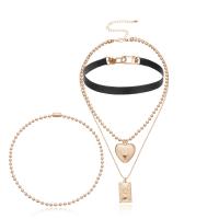 Fashion Zinc Alloy Jewelry Sets, with PU Leather, plated, three pieces & ball chain & for woman Approx 13.8 Inch 