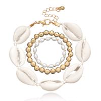 coquille Set de bracelet, avec plastique revêtu de cuivre, papillon, Placage de couleur d'or, trois pièces & pour femme, blanc Environ 7 pouce, Vendu par fixé