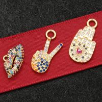 Cubic Zirconia Micro Pave Brass Pendant, gold color plated & with rhinestone, metallic color plated    