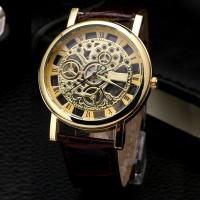 Men Wrist Watch, Zinc Alloy, with PU Leather & Glass & Stainless Steel, Chinese movement, plated, Life water resistant & Unisex 