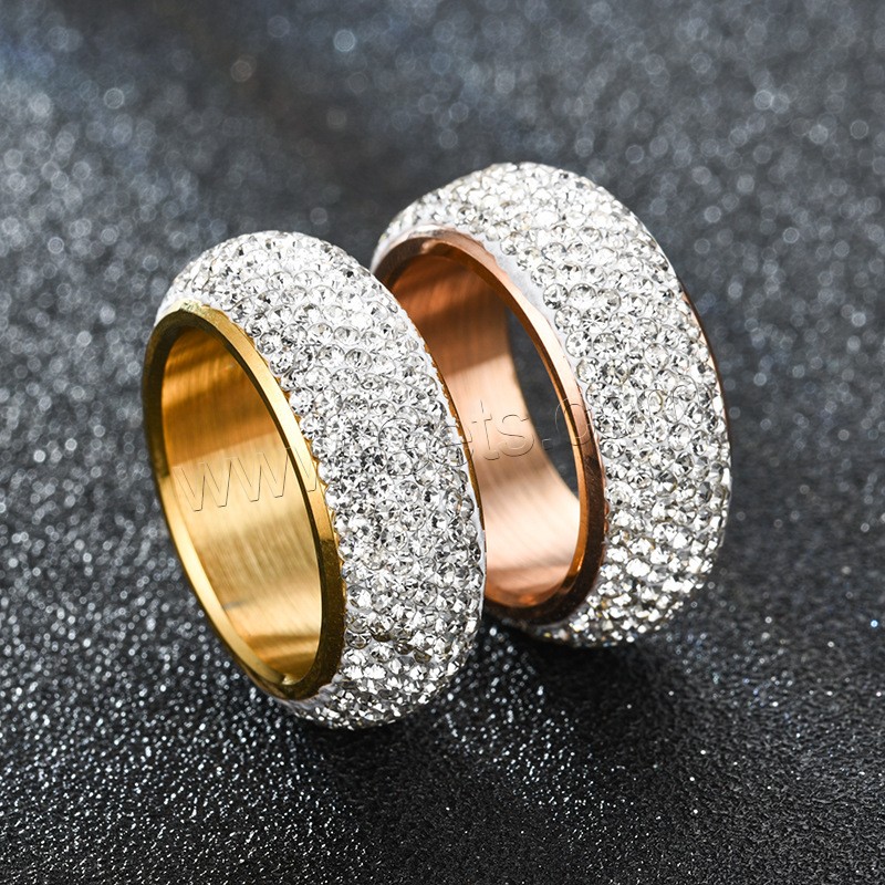 Stainless Steel Finger Ring, Donut, gold color plated, Unisex & different size for choice & with rhinestone, more colors for choice, Sold By PC