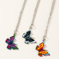 Enamel Zinc Alloy Necklace, Butterfly, silver color plated, rolo chain & for woman Approx 15.7 Inch 
