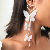 Zinc Alloy Drop Earring, with Plastic Pearl, Butterfly, gold color plated, for woman, white and black 