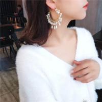 Zinc Alloy Hoop Earring, with Glass Pearl, gold color plated, for woman, white 