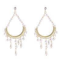 Zinc Alloy Drop Earring, with Glass Pearl, gold color plated, micro pave cubic zirconia & for woman, white 