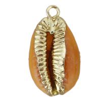 Brass Jewelry Pendants, Shell, with Brass, Shell, gold color plated, DIY, reddish orange Approx 2mm 