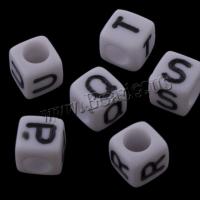 Perles lettre acrylique, cube, styles différents pour le choix & avec le motif de lettre & couleur solide, 7*7mm Environ 3.8mm Vendu par sac