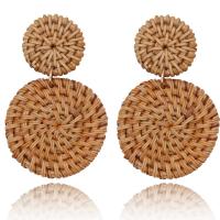 Rattan Earring, Bamboo, Round, handmade & woven pattern & for woman 26.7*16.9mm 