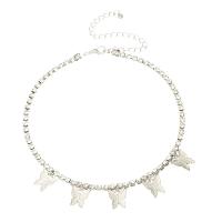 Zinc Alloy Necklace, Butterfly, plated, for woman & with rhinestone .75 Inch 