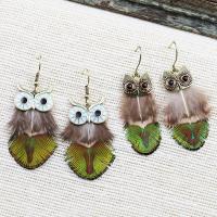 Fashion Feather Earring , Zinc Alloy, with Feather, Owl, plated & for woman & enamel & with rhinestone 