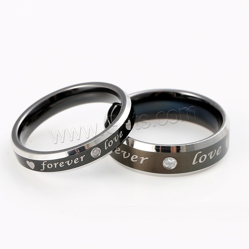 Couple Finger Rings, Titanium Steel, Donut, plated, Unisex & different size for choice & different styles for choice & with rhinestone, black, Sold By PC