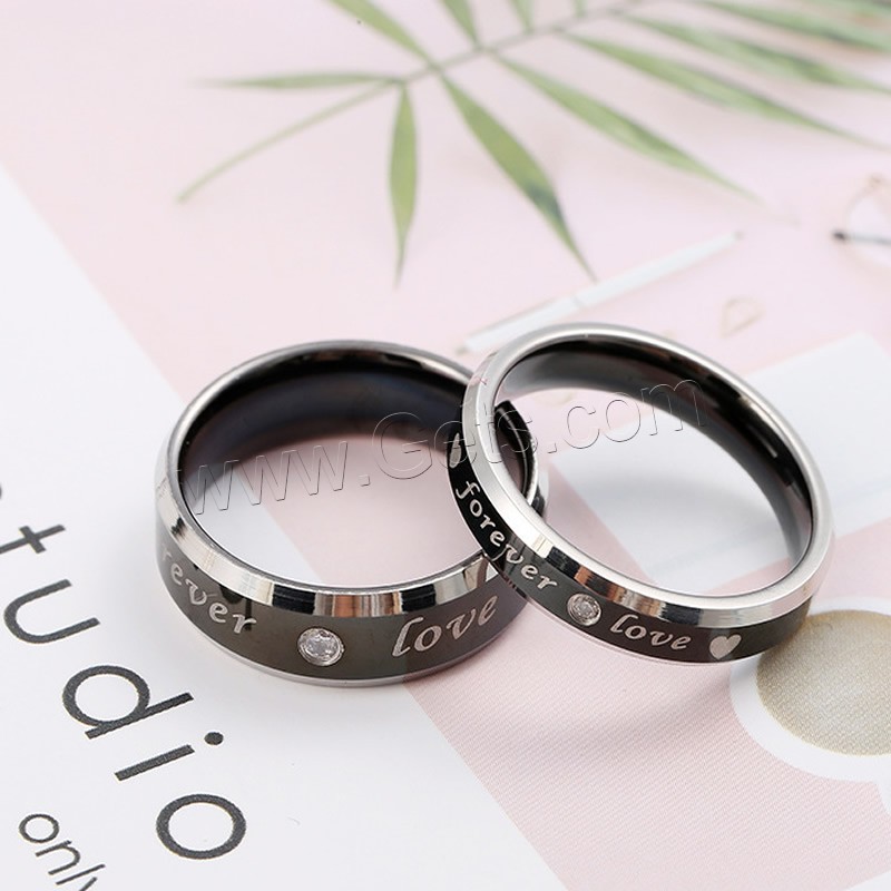 Couple Finger Rings, Titanium Steel, Donut, plated, Unisex & different size for choice & different styles for choice & with rhinestone, black, Sold By PC