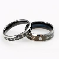 Couple Finger Rings, Titanium Steel, Donut, plated, Unisex  & with rhinestone, black 