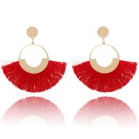 Fashion Tassel Earring, Zinc Alloy, with Cotton Thread, plated, Bohemian style & for woman & hollow 