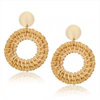 Rattan Earring, Zinc Alloy, with Rattan, plated, for woman & hollow, khaki, 47mm 