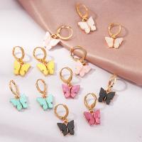 Huggie Hoop Drop Earring, Zinc Alloy, with Acrylic, Butterfly, gold color plated, for woman 