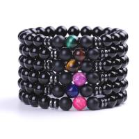 Gemstone Bracelets, Black Stone, with Elastic Thread, plated, fashion jewelry & Unisex nickel, lead & cadmium free, 8mm 
