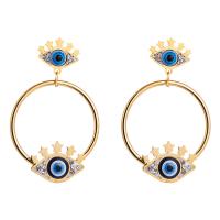 Stainless Steel Drop Earring, with Rhinestone, Evil Eye, plated, for woman & enamel & with rhinestone, blue, 55*35mm 
