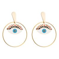 Stainless Steel Drop Earring, Round, plated, vintage & for woman & enamel, blue, 62*40mm 
