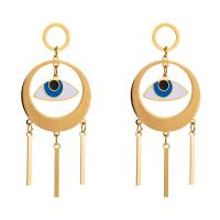 Stainless Steel Drop Earring, Round, plated, for woman & enamel, golden, 70*30mm 
