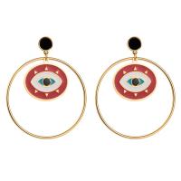 Stainless Steel Drop Earring, Round, plated, for woman & enamel, red, 60*45mm 