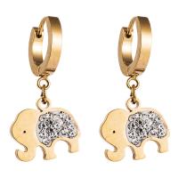 Huggie Hoop Drop Earring, Stainless Steel, with Cubic Zirconia, Elephant, plated, micro pave cubic zirconia & for woman, golden, 30*15mm 