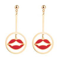 Stainless Steel Drop Earring, Lip, plated, for woman & enamel & hollow, red, 55*25mm 