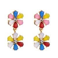 Zinc Alloy Drop Earring, with Rhinestone & Resin, Flower, plated & for woman & with rhinestone 36*15mm 