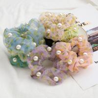 Hair Scrunchies, Organza, with Plastic Pearl, fashion jewelry & for woman 