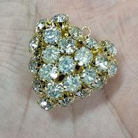 Cubic Zirconia Micro Pave Brass Pendant, Heart, plated, with Mideast rhinestone, metallic color plated 