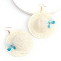 Rattan Earring, Zinc Alloy, with Rattan, Hat, plated, fashion jewelry & for woman nickel, lead & cadmium free 