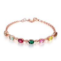 Rhinestone Brass Bracelets, with Ruby Quartz, rose gold color plated, for woman & with rhinestone, multi-colored, 14-22cm 