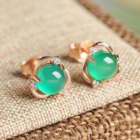 Sterling Silver Stud Earring, 925 Sterling Silver, with Chalcedony, for woman & with rhinestone 
