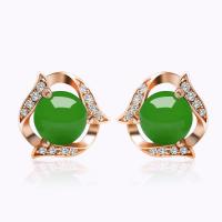 Cubic Zirconia Micro Pave Sterling Silver Earring, 925 Sterling Silver, with Chalcedony, micro pave cubic zirconia & for woman, green 