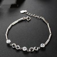 Sterling Silver Bracelets, 925 Sterling Silver, for woman & with rhinestone, silver color .28 Inch 