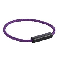 PU Leather Cord Bracelets, Microfiber PU, stainless steel magnetic clasp, gun black plated & for couple, purple, 4mm 
