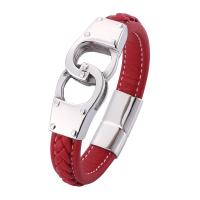 PU Schnur Armbänder, Mikrofaser PU, mit Edelstahl, silberfarben plattiert, unterschiedliche Länge der Wahl & unisex, rot, 12x6mm, verkauft von Strang