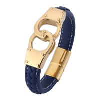 PU Leather Cord Bracelets, Microfiber PU, with Stainless Steel, gold color plated & Unisex, dark blue 