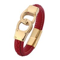 PU Schnur Armbänder, Mikrofaser PU, mit Edelstahl, goldfarben plattiert, unterschiedliche Länge der Wahl & unisex, rot, 12x6mm, verkauft von Strang