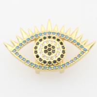 Brass Slide Charm, Evil Eye, plated, DIY & micro pave cubic zirconia, golden, 16.7*27.5*5.6mm Approx 11mm 