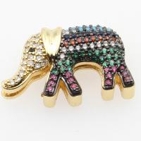 Brass Slide Charm, Elephant, plated, DIY & micro pave cubic zirconia, golden, 15*23.8*5.7mm Approx 12.4mm 