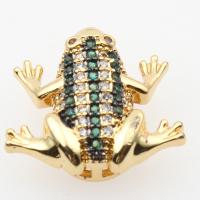 Brass Slide Charm, Frog, plated, DIY & micro pave cubic zirconia, golden, 16.6*18.7*7.6mm Approx 12.4mm 