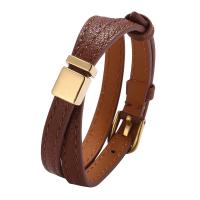 Bracelet en cuir artificiel, acier inoxydable, Double couche & bijoux de mode, brun, Vendu par PC