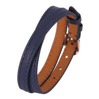 Leatheroid Cord Bracelets, Stainless Steel, with Leather, Double Layer & fashion jewelry, blue 