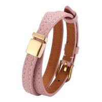 Leatheroid Cord Bracelets, Stainless Steel, with Leather, Double Layer & fashion jewelry, pink 