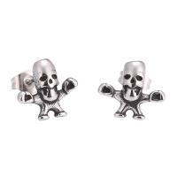 Stainless Steel Stud Earring, Skull, fashion jewelry, silver color 