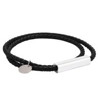 PU Leather Cord Bracelets, Stainless Steel, with Microfiber PU, fashion jewelry, black 