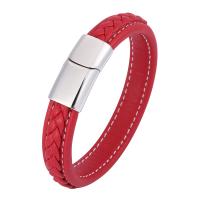 PU Leather Cord Bracelets, Stainless Steel, with Microfiber PU, fashion jewelry, red 