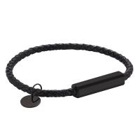 PU Leather Cord Bracelets, Stainless Steel, with Microfiber PU, fashion jewelry, black 