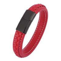 ПУ шнур браслеты, нержавеющая сталь, с Микрофибра PU, ювелирные изделия моды, красный, продается PC